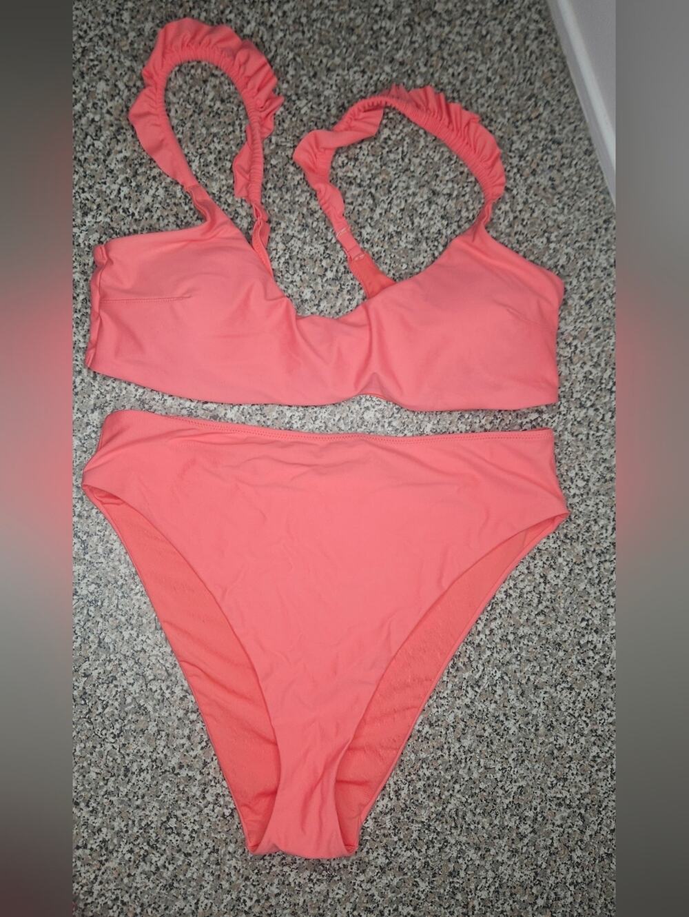 Aerie Coral Ruffle Strap Bikini Set NWT